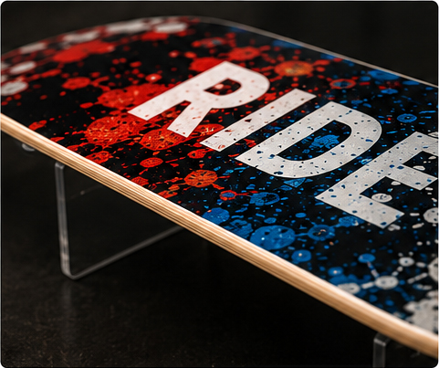 Finished custom skateboard graphic using Microsphere Tru Bond Technology