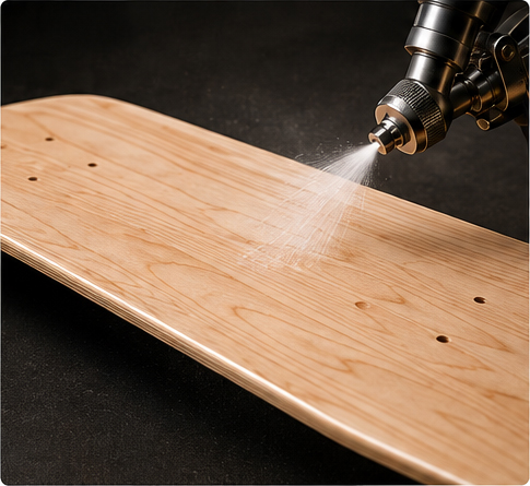 Tru Bond base coat applied to raw skateboard wood